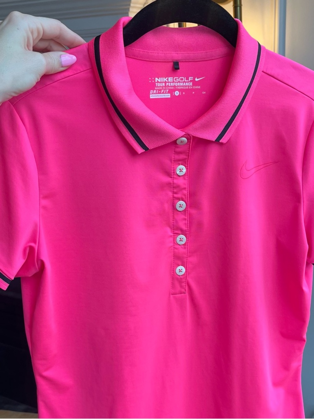 NIKE • Fluo Pink Polo with Black Stripe Trim